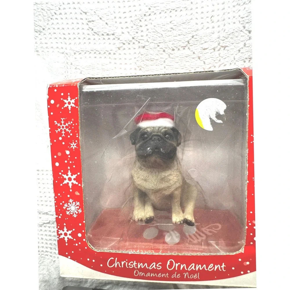 Pug Christmas Ornament Lot Resin Santa Hat Doghouse 2020 Frame Holiday Decor